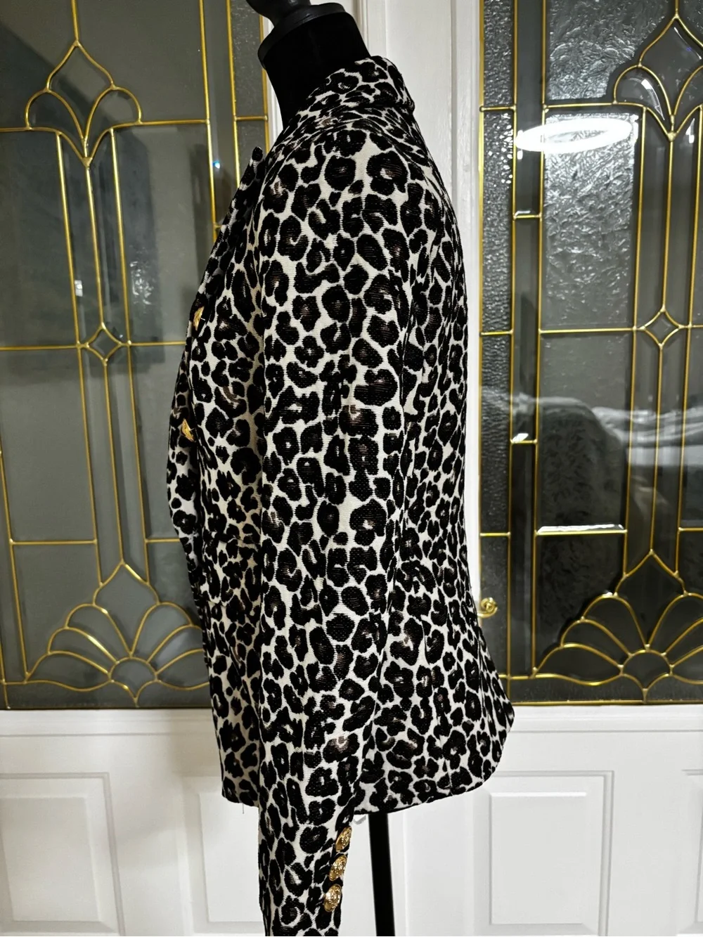 Boston Proper Brown & White Leopard Double-Breasted Blazer